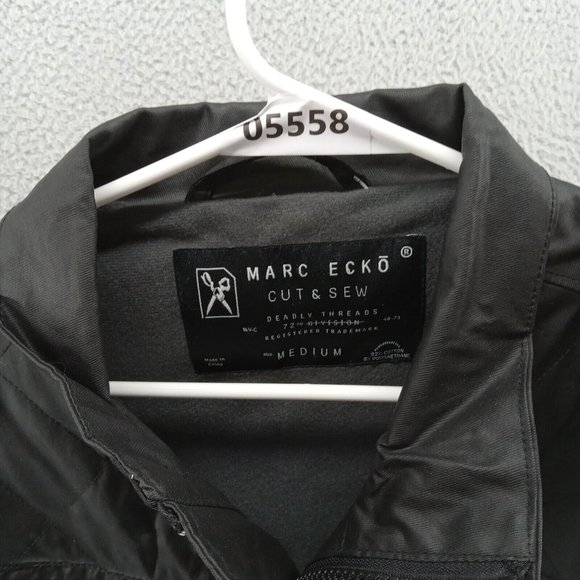 Mark Ecko Jacket Mens Medium Black Moto Wax Feel Cut & Sew Streetwear Biker - Picture 7 of 7